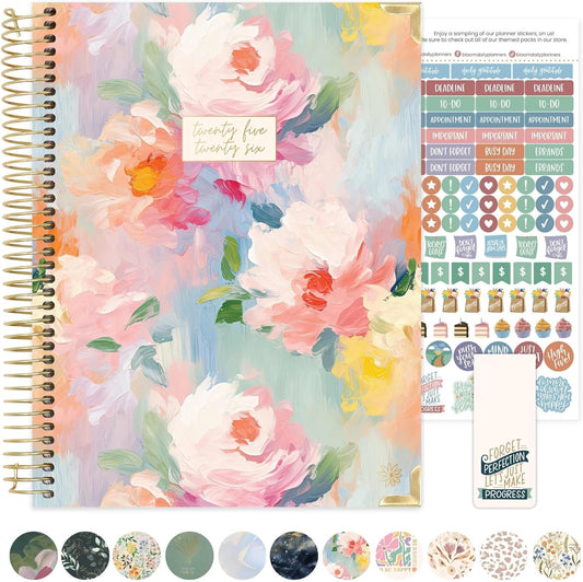 bloom daily planners HARDCOVER 2025-2026 (8.5" x 11") Academic Year Day Planner (July 2025 - July 2026) - Task Goal Organizer - Monthly & Weekly Inspirational Agenda Book - Painted Peonies