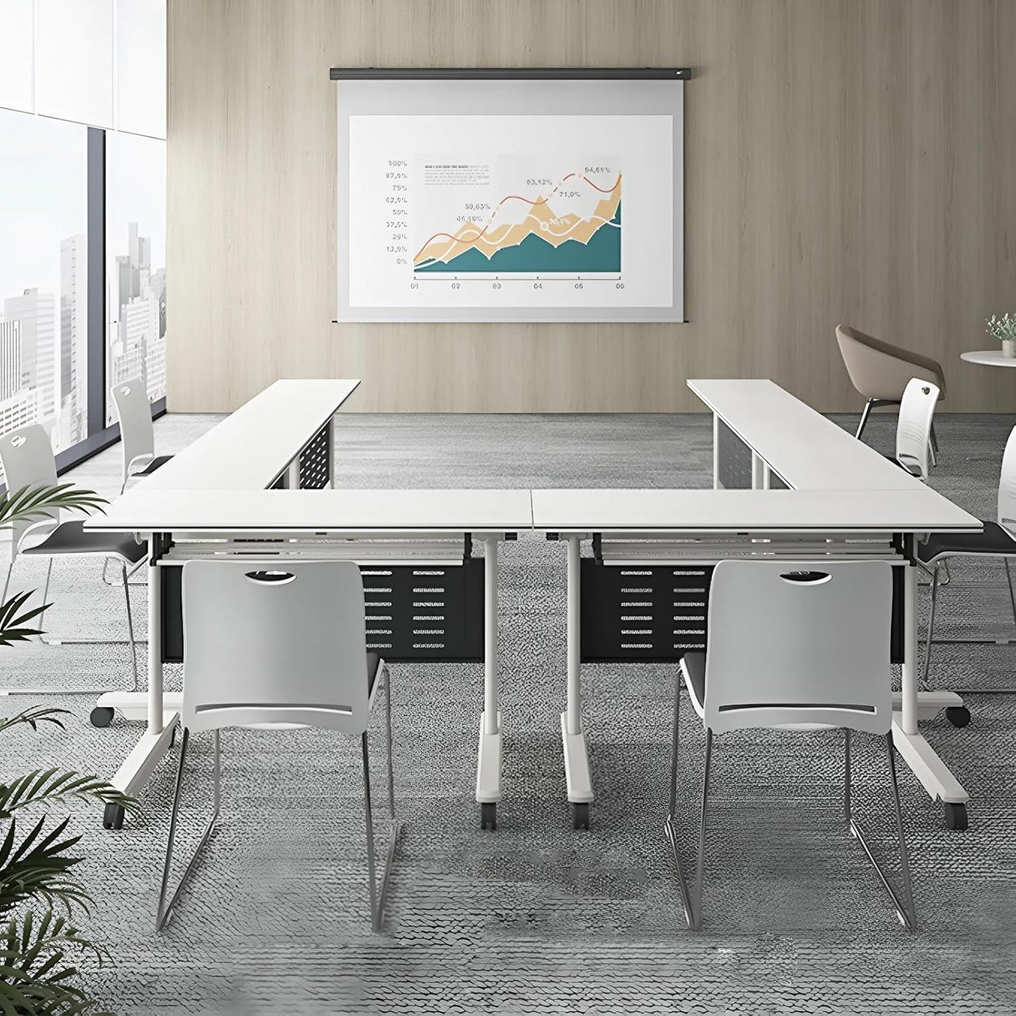 8Pack Conference Room Table, Folding Conference Table for Office Classroom, Mobile Training Tables with Casters Silent Wheels, Large Rectangular Convertible Modular Seminar Tables (L47.2in)