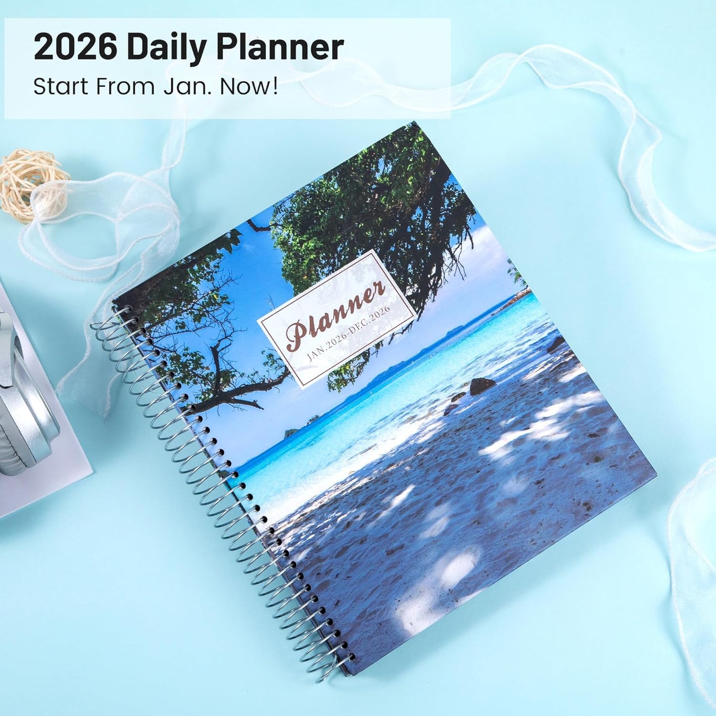 CAGIE Planner 2026 Monthly (Jan. 26-Dec. 26), 12 Month Academic Planner 8.5"x11", Large Daily Planner with Hourly Timeslot, Monthly Tab, Spiral Binding, Bookmark