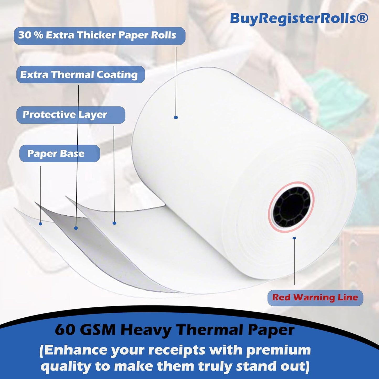 (30 Rolls - 60 GSM Heavy Thermal) 3 1/8 x 220 Thermal Paper Receipt Rolls fits all Clover POS Cash Register Printers, Star Micronics SCP700 TSP100 TSP300 TSP400 from BuyRegisterRolls