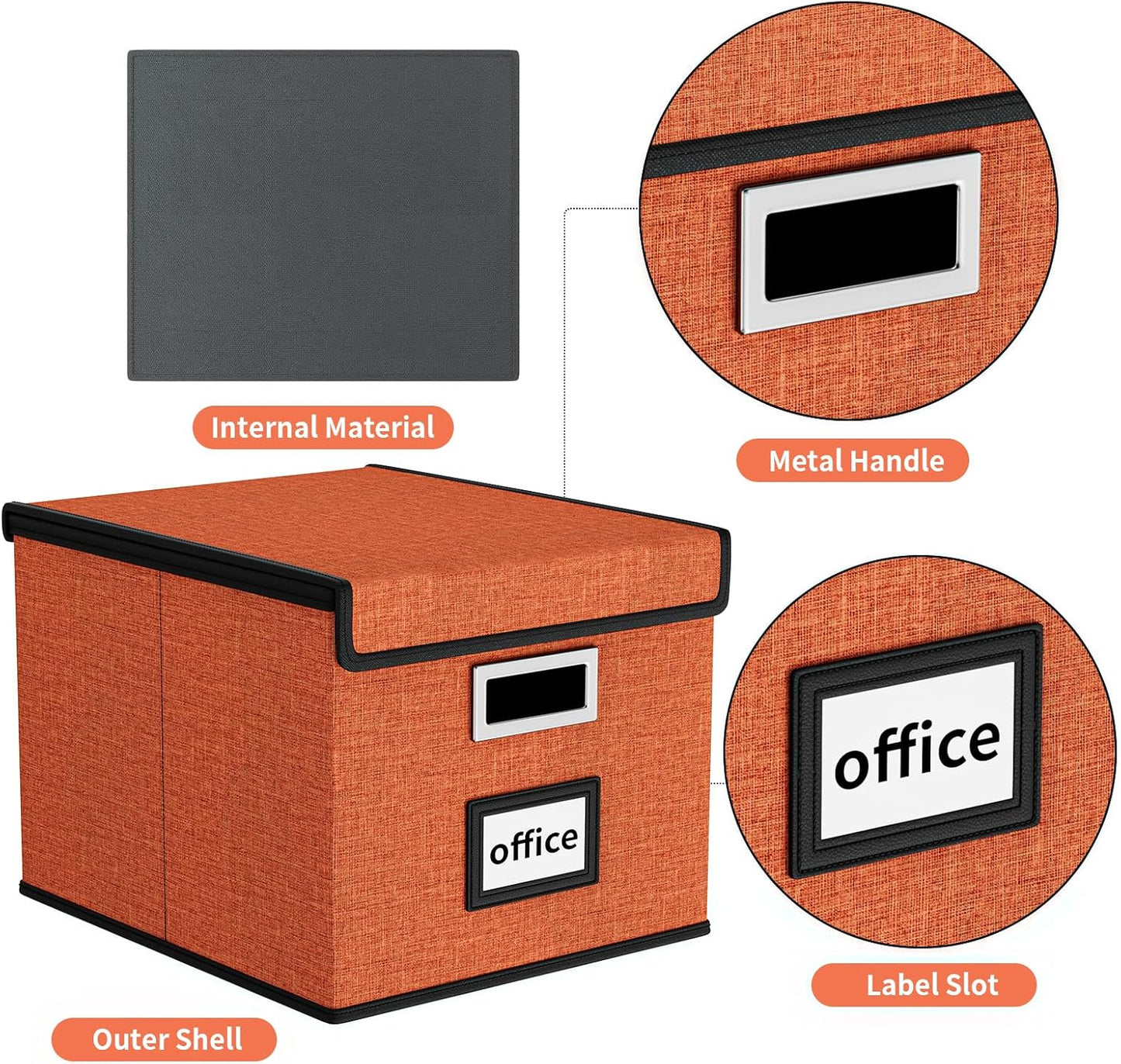 Huolewa Portable File Organizer Box with Lid, Large Linen Hanging Office Document Storage Box with Lid, Collapsible Filing&Storage Box for Office/Decor/Home - 14.9 x 12.7 x 10.8 inch