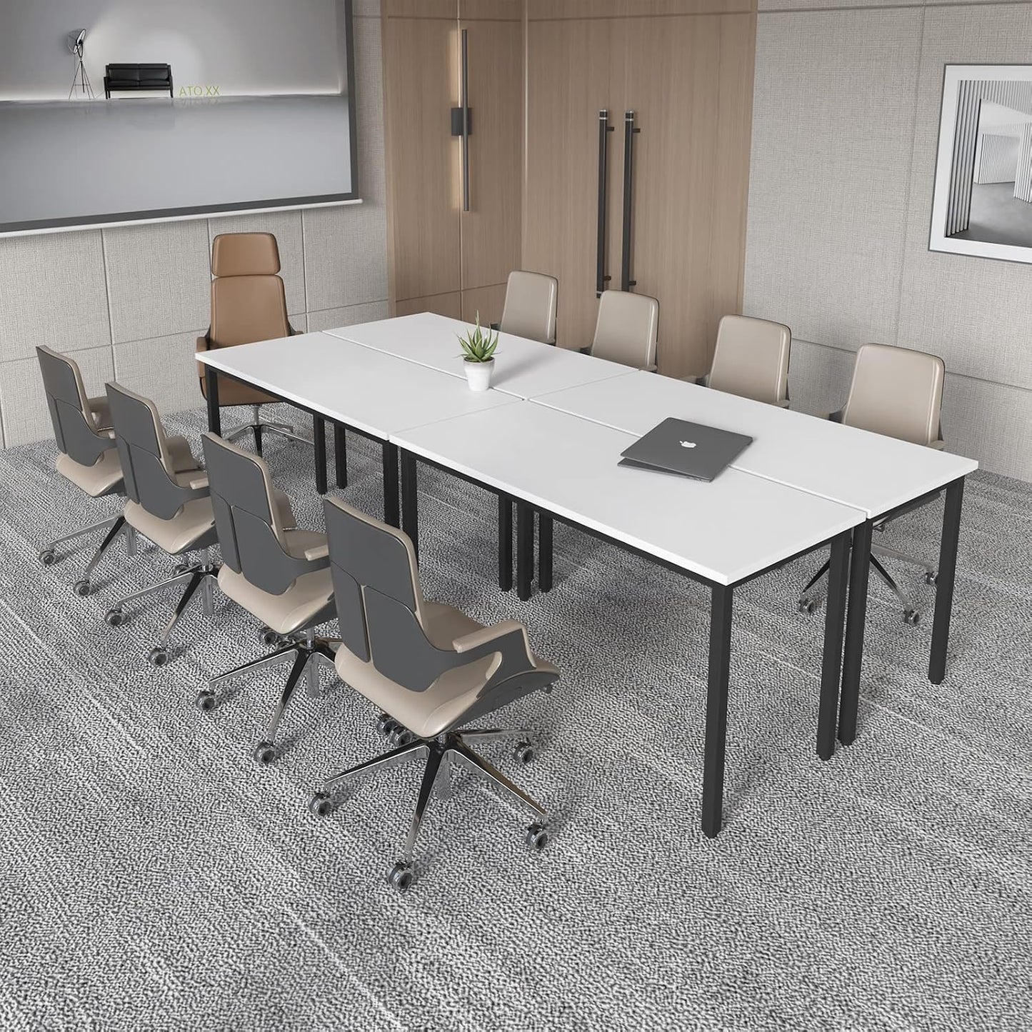 Bonzy Home Conference Tables 8ft Office Computer Desk for Meeting Room Study Writing Printer Podcast Table for 10 People 4PCS 94.4"x47.2"x29.5", White