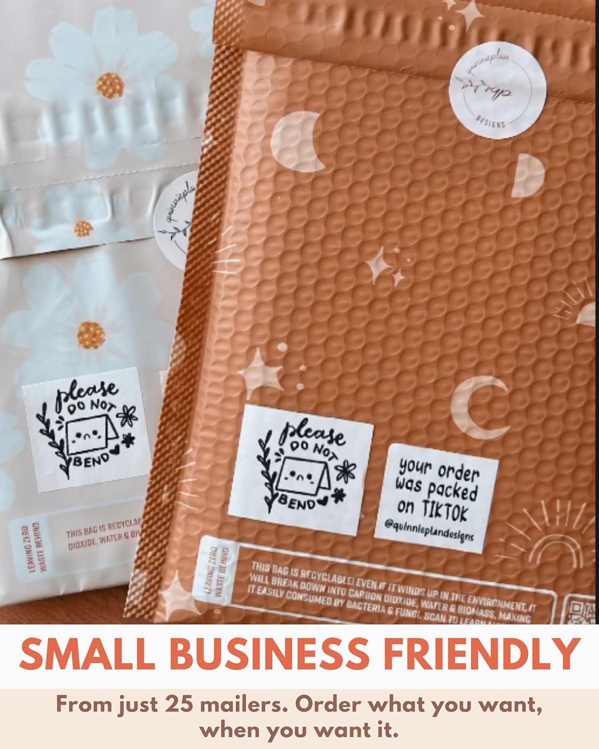 Bubble Mailers 8.5x12-25 Pack Biodegradable Shipping Bags for Accessories - Impack Self-Seal Protective Thick Mailing Envelope for Accessories & Clothing - Celestial Tan