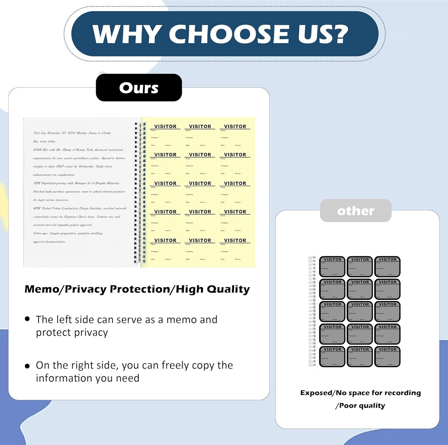 1 Pack of 225 Visitor Badges Registry Log with Carbon Copy Visitor Stickers 8.5x11 Inch Visitor Log Book Extras Protecting Privacy Pages Spiral Bound Self Visitor Badges Guest Register Book (1)