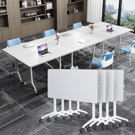 Conference Table, Folding Conference Tables for 2-20 People, Modern Conference Room Table with Wheels, Super Sturdy Large Rectangle Mobile Meeting Seminar Tables for Office (4PCS 47.2in)
