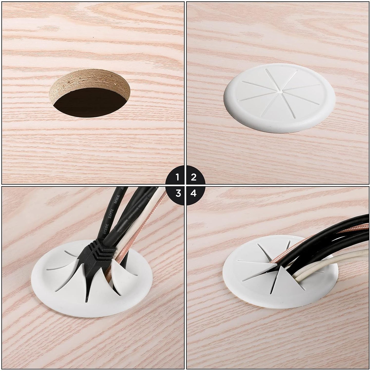 HYCC 10 Pack 2 Inch Flexible Desk Grommet,Organize Wires and Cables on Office Equipment, Computer Components, Entertainment Systems Effectively - Color: White