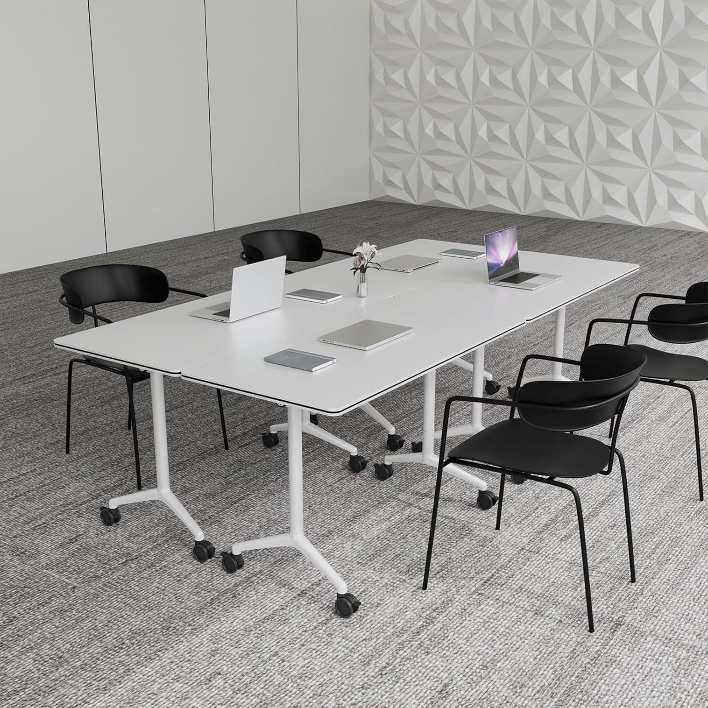 Conference Table,Folding Conference Room Tables Portable Rolling Conference Training Table with Silent Wheels,Mobile Meetings Flip Top Tables for Offices Classrooms Meeting Room (6Pack 61in)