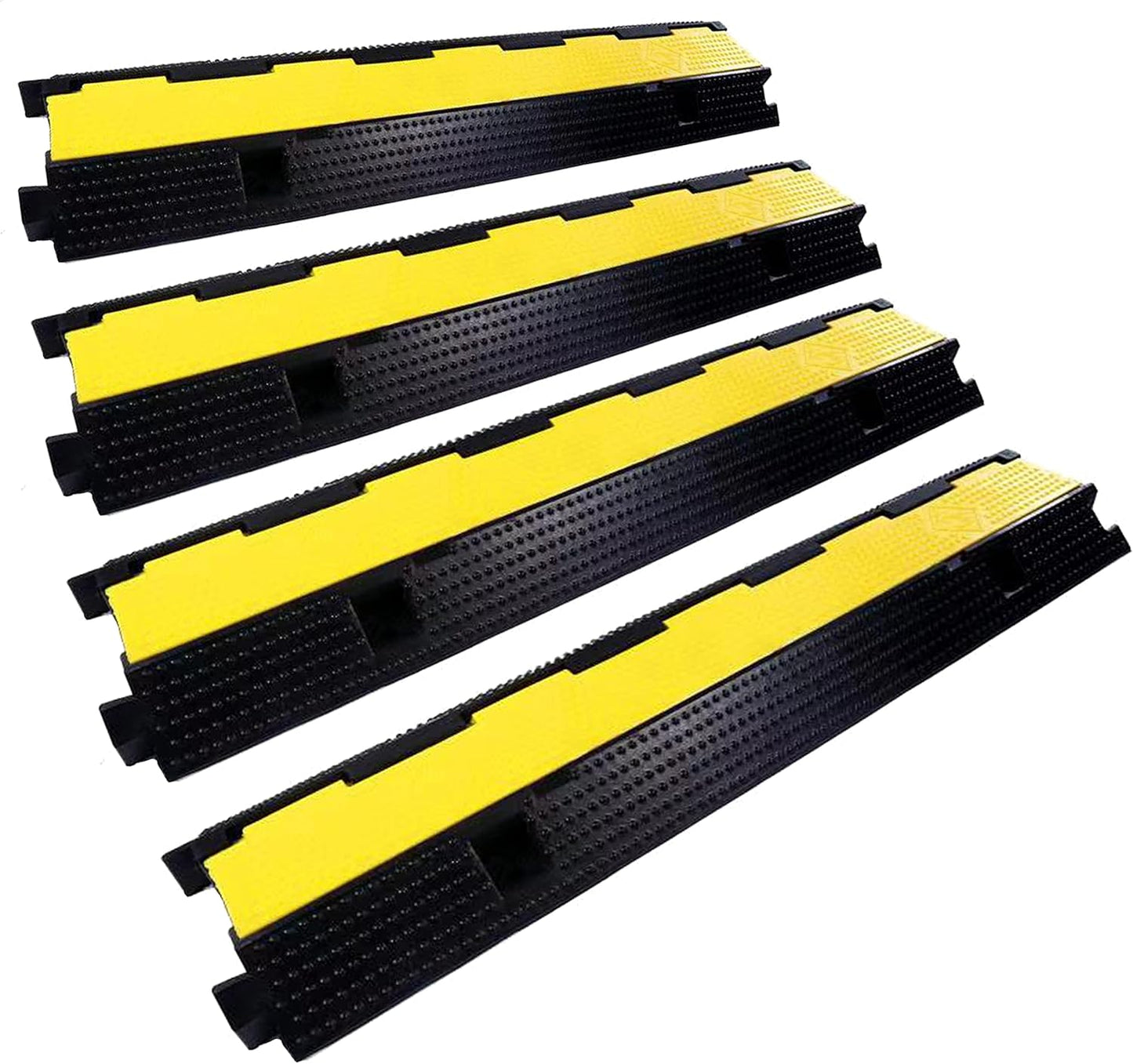 Rubber Cable Ramp Cord Cover Cable Protector Ramps Wire Hose Protective 1 Channel 22000Lbs Load Capacity Traffic Speed Bump for Asphalt Concrete Gravel Driveway Indoor Outdoor, 4 Pack