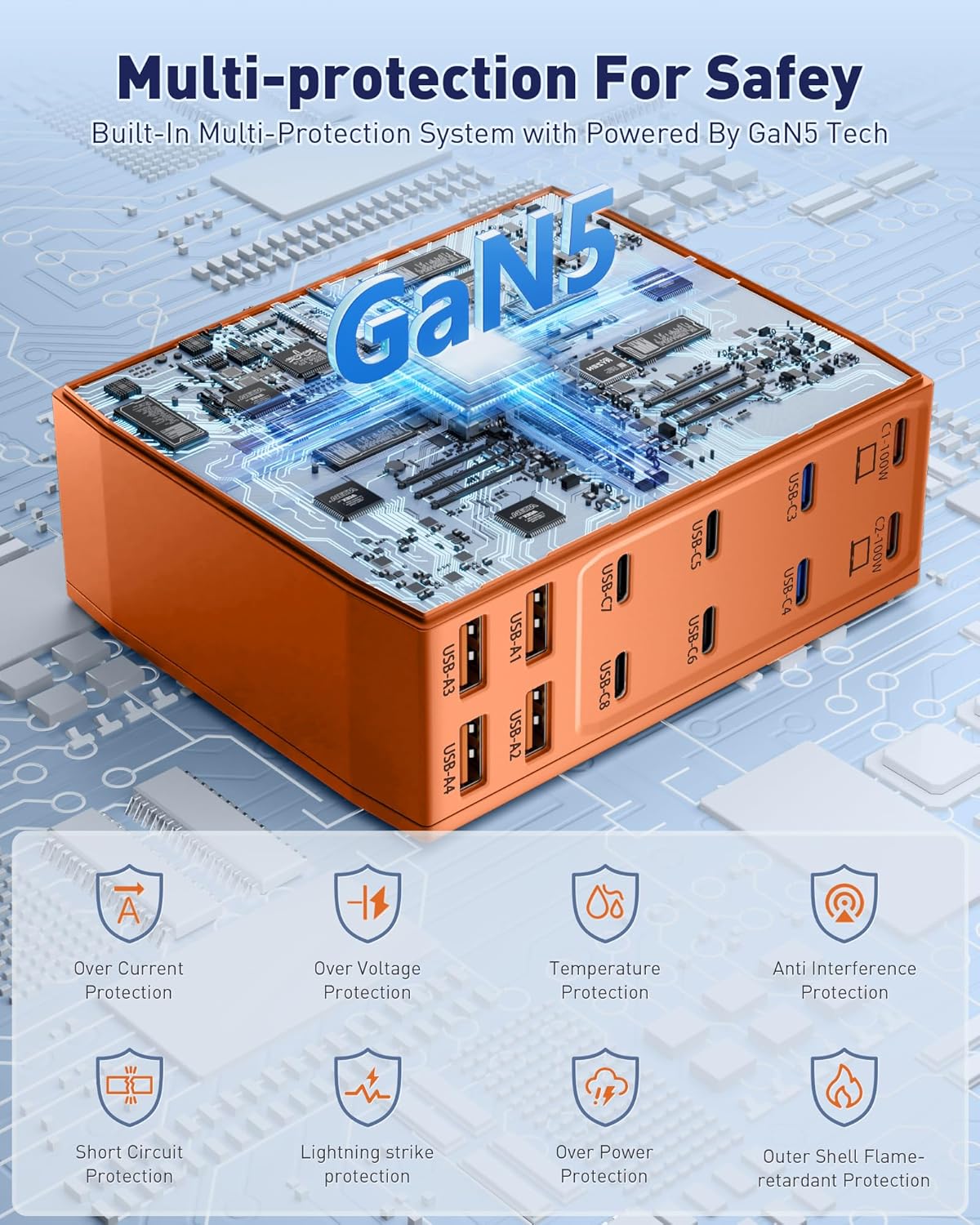 USB Charging Station (600W),12-Port USB C Charger Block with Dual 100W PD USB-C Fast Charging Station Hub for MacBook Pro/Air/All iPad Phone 17/16 15/14/13/Pro Max/Samsung Galaxy Note(Orange)