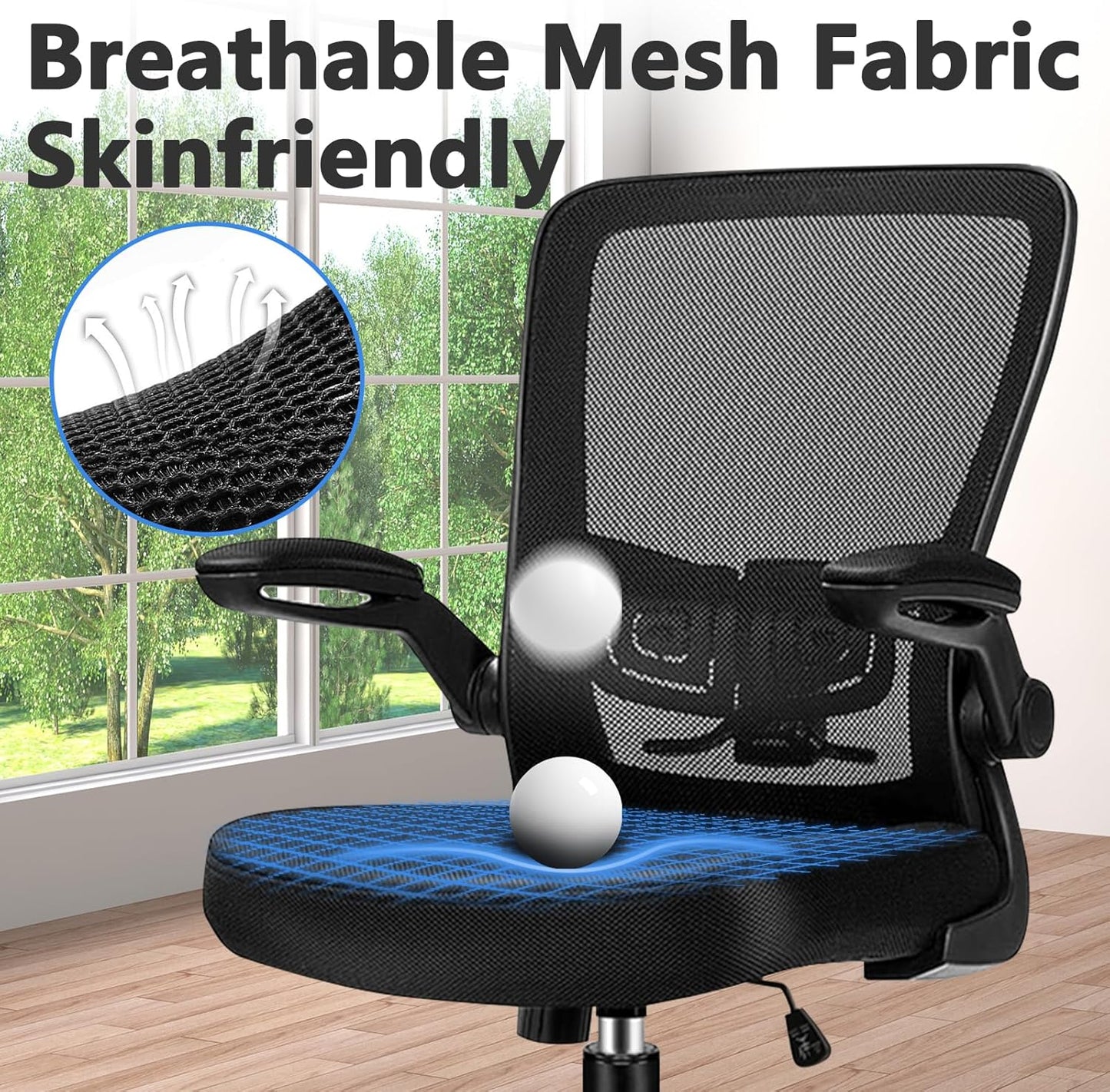 Desk Chairs with Wheels, Ergonomic Mesh Office Chair Adjustable Height and Swivel Lumbar Support Home Office Chair with Flip Up Armrests (8PK)