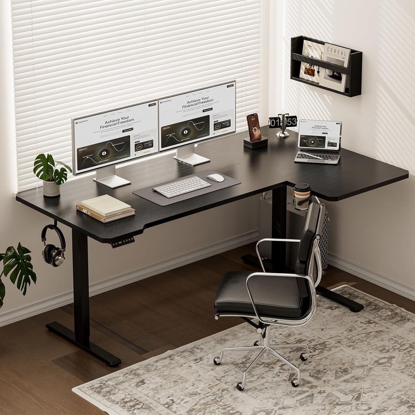 71" Reversible L-Shaped Electric Standing Desk Adjustable Height Gaming Stand Up Corner Desk Sit Stand Home Office Computer Desk with Splice Board, Black