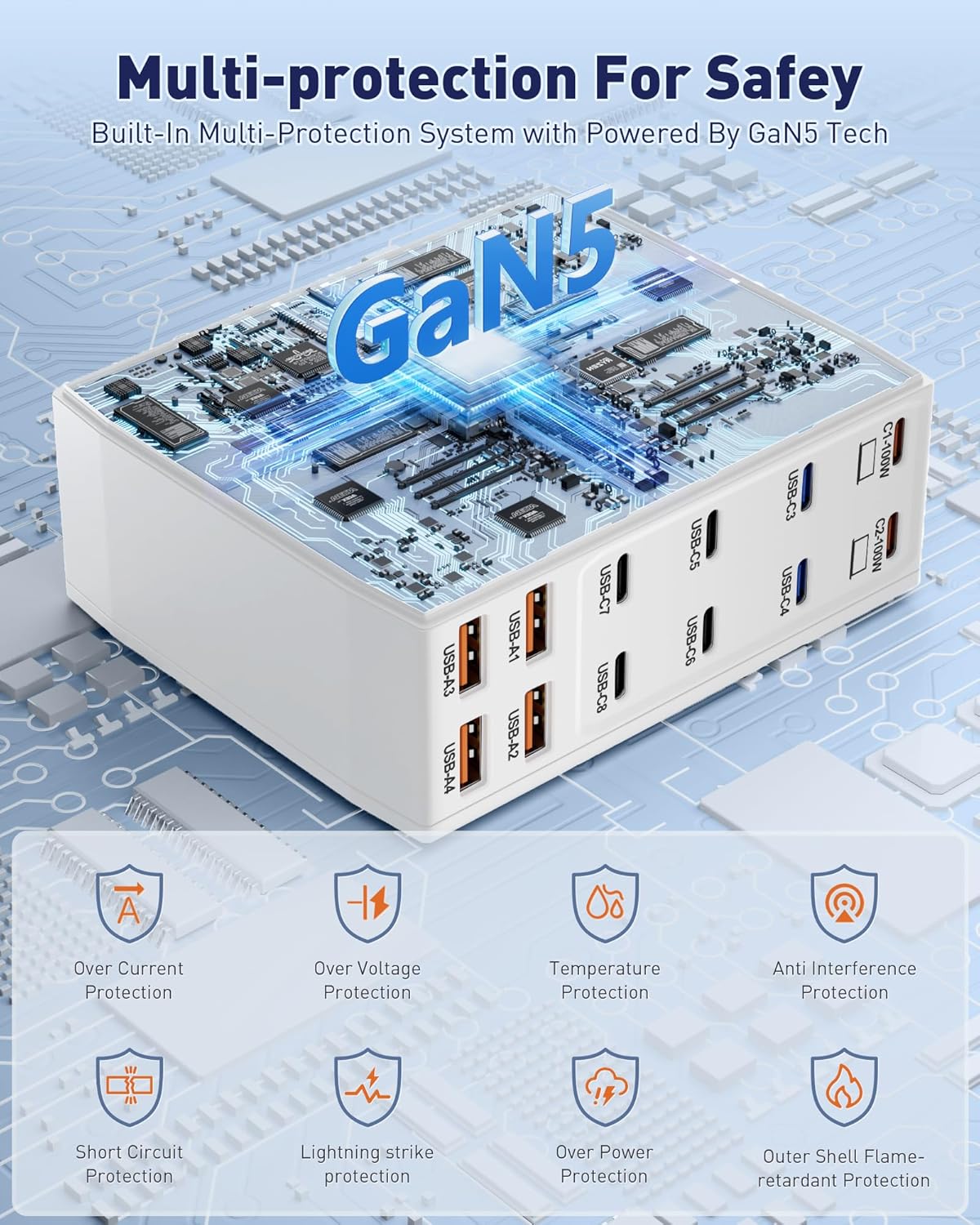 USB Charging Station (600W),12-Port USB C Charger Block with Dual 100W PD USB-C Fast Charging Station Hub for MacBook Pro/Air/All iPad Phone 17/16 15/14/13/Pro Max/Samsung Galaxy Note(White)