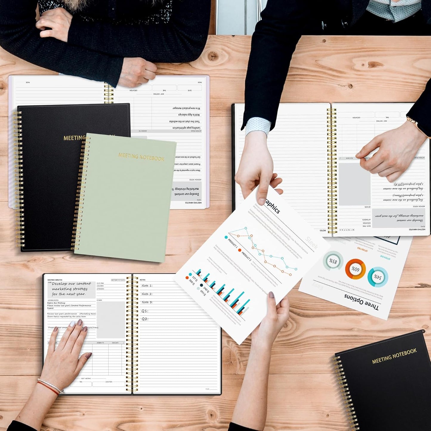 SUNEE Half Meeting Half Note - 7.5"x10" Professional Notebooks for Work - 160 Pages, B5 Size Project Planner, Spiral Meeting Agenda/Minutes Organizer for Women Men, Note Taking, Office & Business