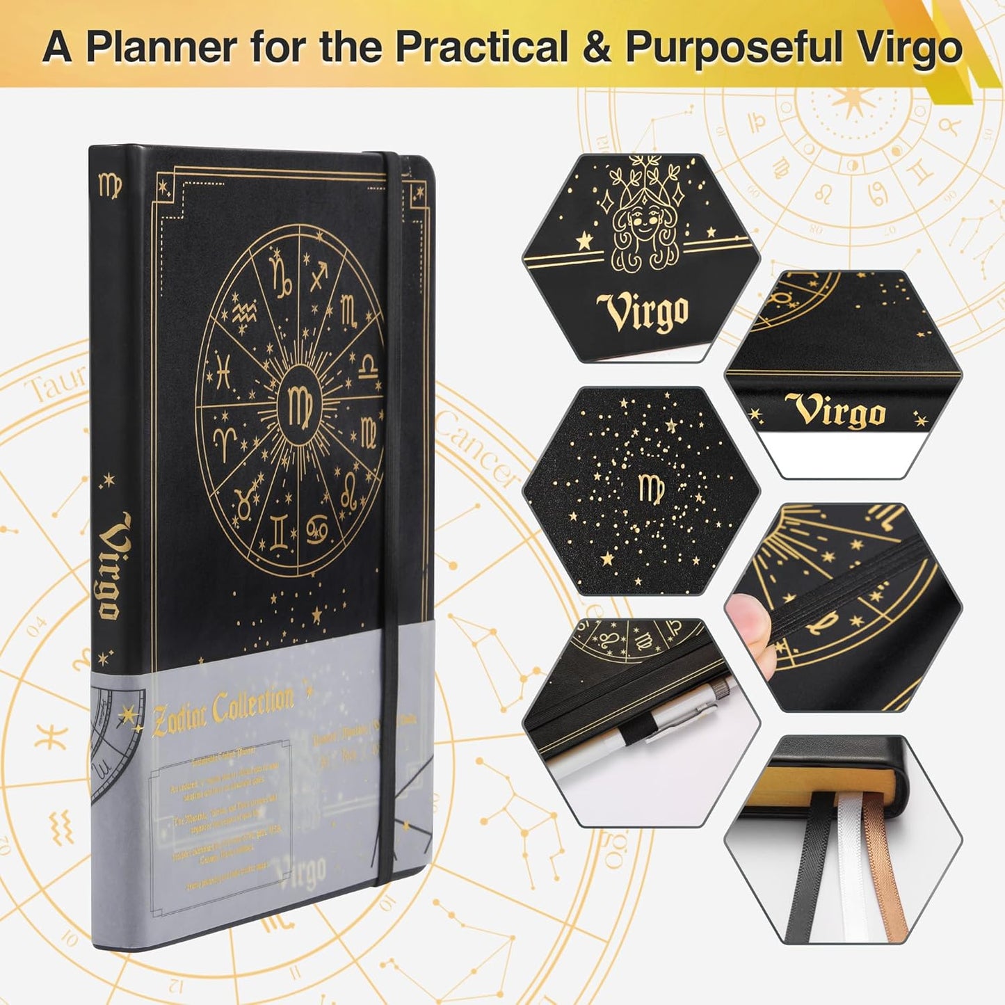Virgo Zodiac Astrology Undated Monthly Weekly Daily Planner Journal Notebook Hardcover A5 5.7" x 8.3" 160 Pages 100GSM Paper 2025 2026 2027 Holidays Calendar