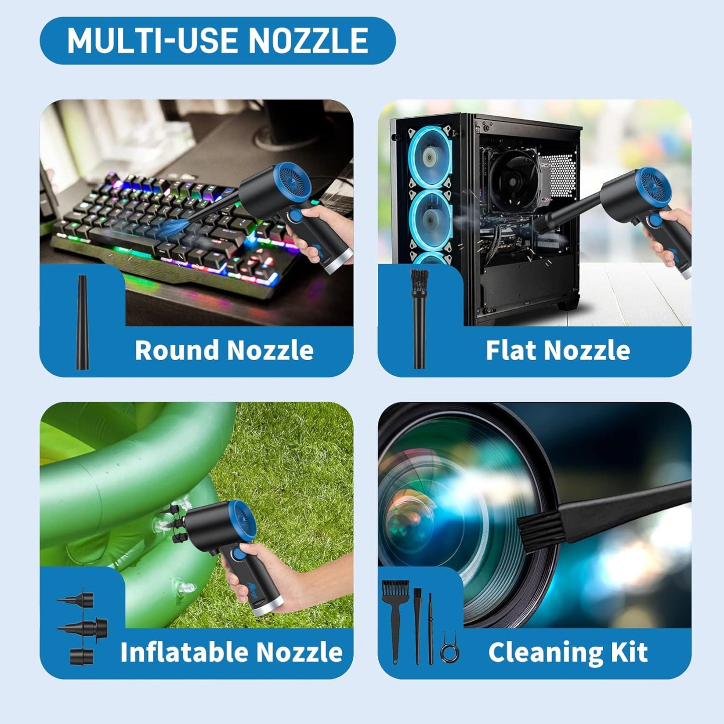 ATEngeus Compressed Air Duster, Electric Air Duster, Cordless Air Duster for Computer, Stepless Speed, Keyboard Cleaner, Replace Canned Air, Brushless Motor, 6000mAh