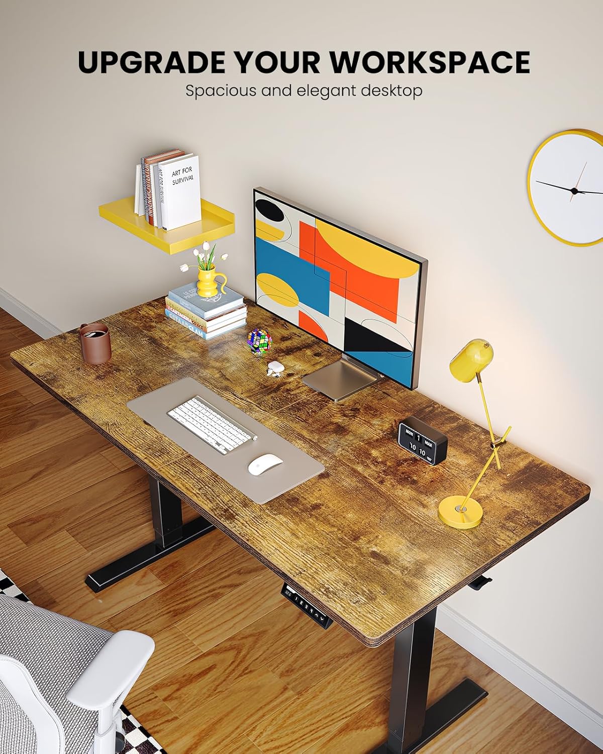 ErGear Electric Standing Desk, 55 x 28 inch Height Adjustable Sit Stand Up Desk, Computer Home Office Desk with 4 Memory Height Buttons, Two Pieces Desktop, Vintage Brown, EGESD112V