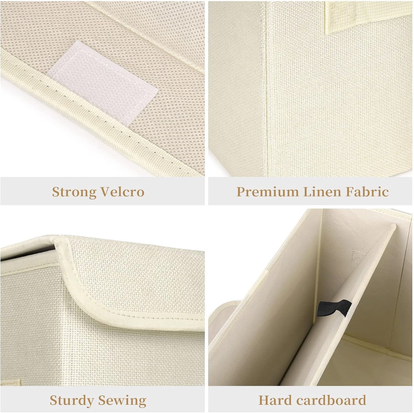 Large 22 Quart [4-Pack] Linen Fabric Foldable Storage Bin Cube Organizer Basket with Flip-Top Lid & Handles, Clothes Blanket Box for Home, Office, Closet (14.6 x 9.5 x 9.5, Beige)