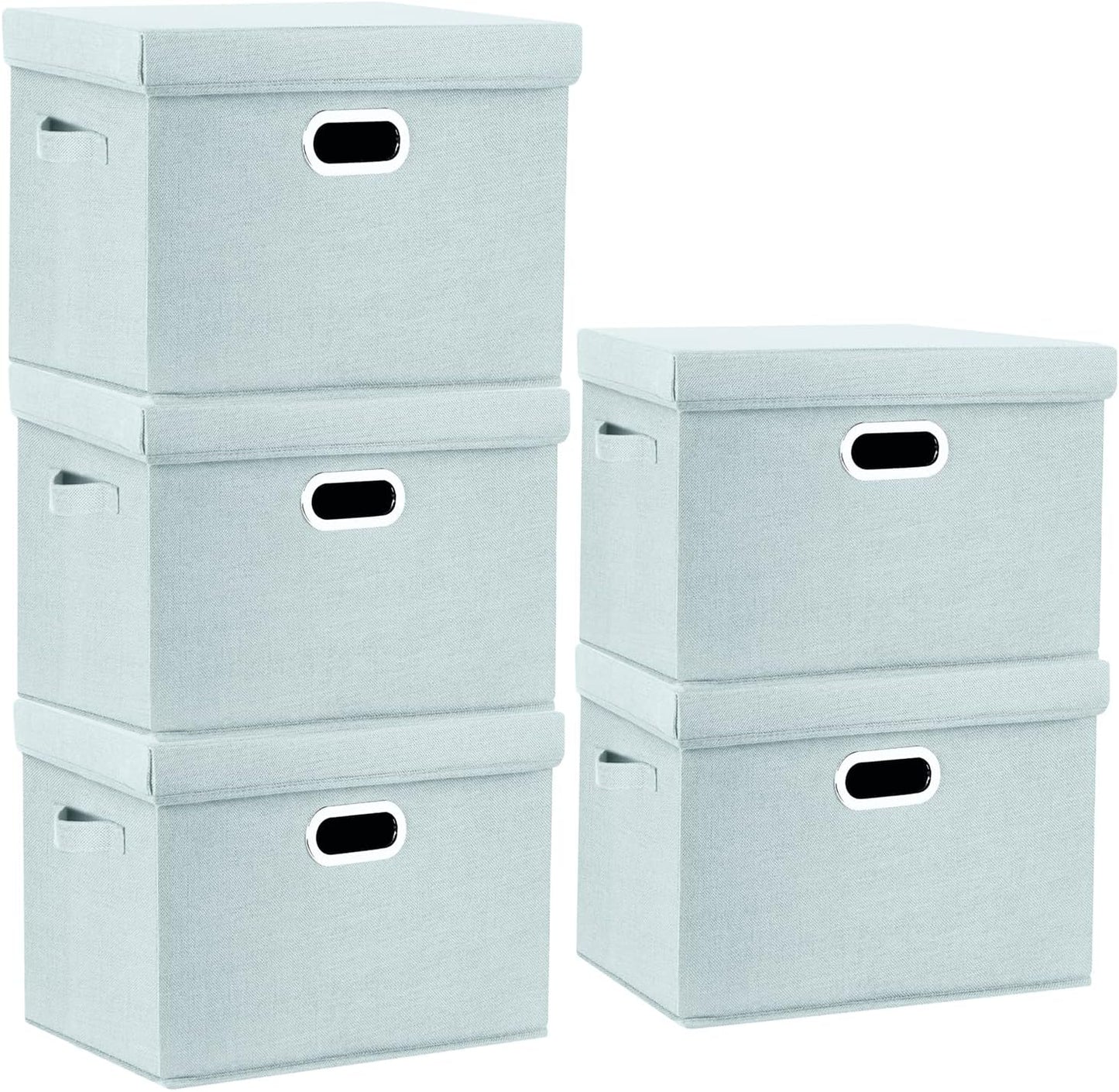 TYEERS Large Storage Bins with Lids, Collapsible, Washable, Fabric Storage Boxes for Organizing, 17.3x11.8x11.4 inches, 5 Pack, Aqua Spring