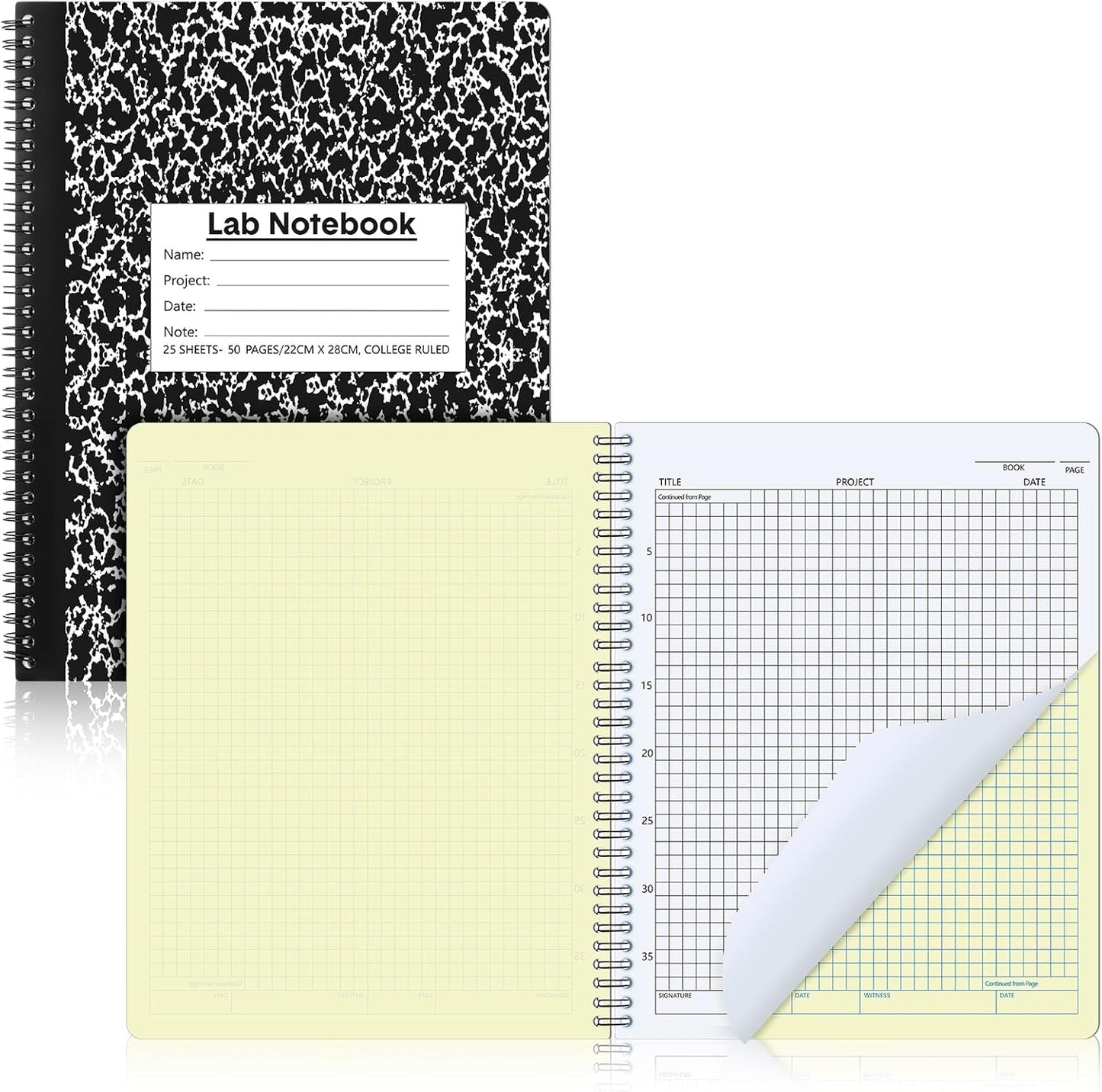 1 Pack Carbonless Lab Notebook Carbon Copy 8.5'' x 11'' Laboratory Engineering Chemistry Computation Notebook Science Grid Contains 25 Set Pages 50 Sheets Total Coil Binding