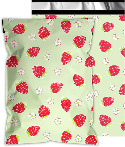 Poly Mailers 14.5x19 Inch 50 Pcs - Strawberries printed Shipping Bags, 2.4mil Thickness, Waterproof and Tear Resistant Mailing Envelopes, Self-Sealing Packaging Bags for Small Business