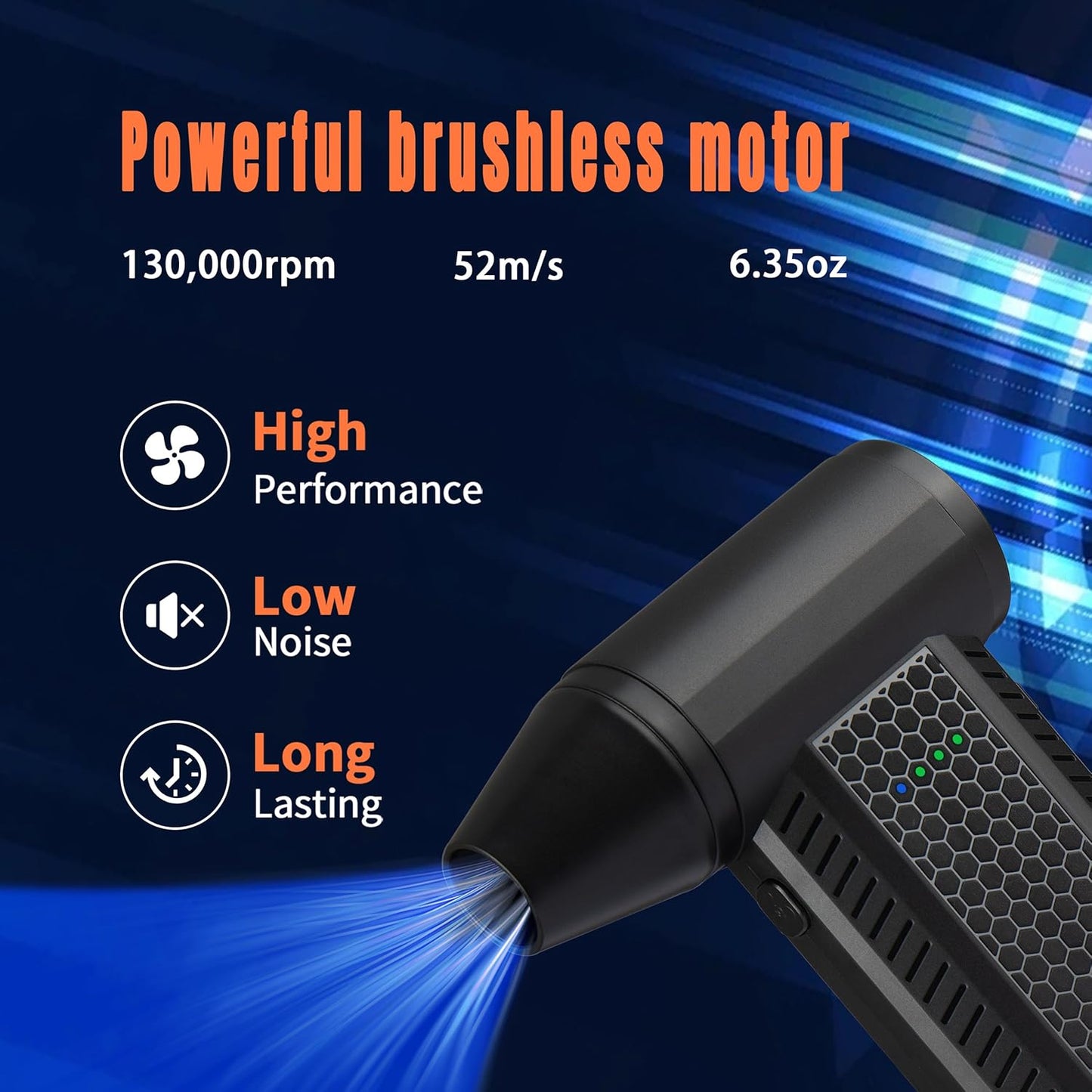 Electric Air Duster Mini Blower, 130000RPM Brushless Motor 4-Gear Rechargeable Compressed Air Duster, PC Computer Cleaner Keyboard Electronics Car Dust Blower for Home Office, Black