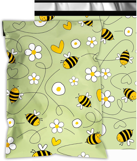 Poly Mailers 10x13 Inch 100 Pcs - Bee printed Shipping Bags, 2.4mil Thickness, Waterproof and Tear Resistant Mailing Envelopes, Self-Sealing Packaging Bags for Small Business