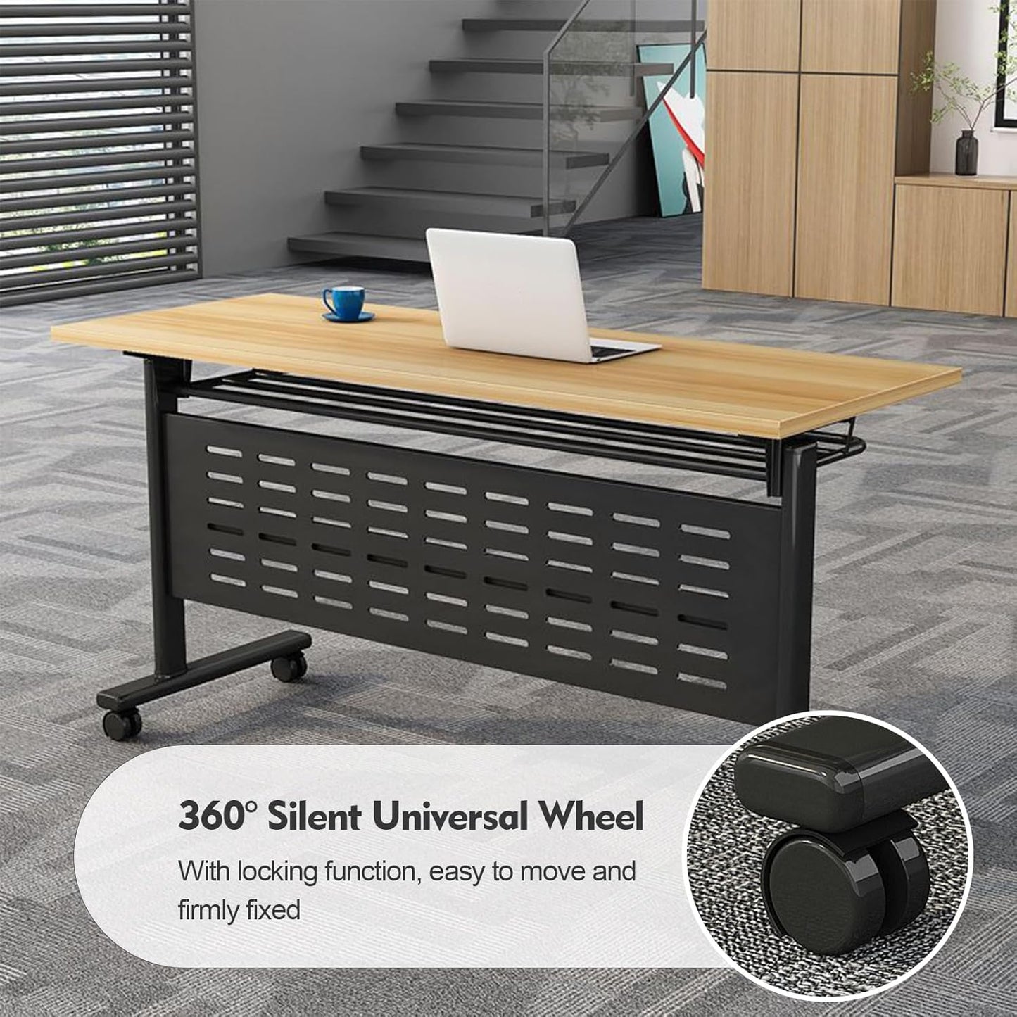 Foldable Conference Table, Folding Conference Room Table with Wheels, Modern Rectangle Flip Top Mobile Training Table for Office Room Classroom (2pack 63in)