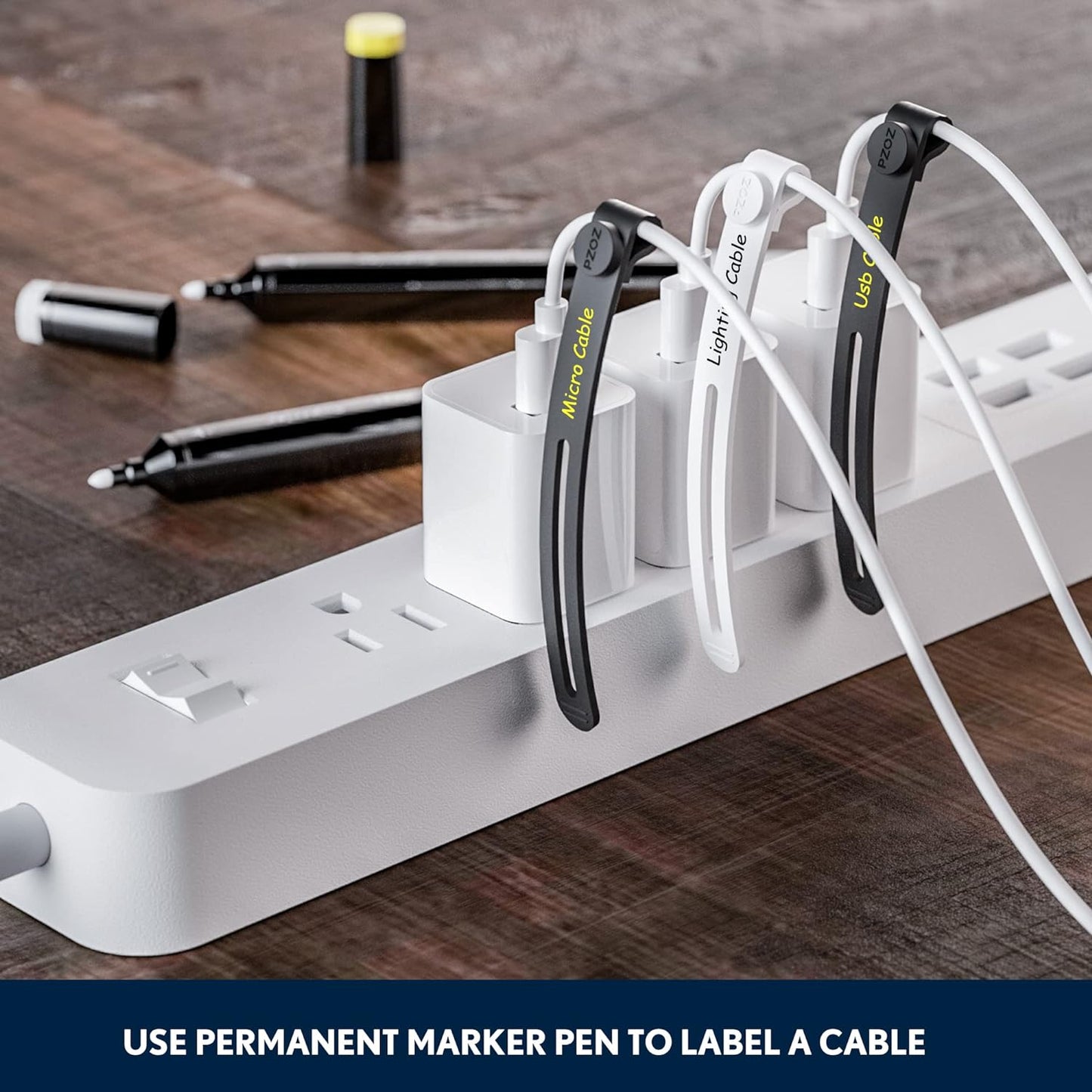 PZOZ (10 pcs) Reusable Cable Ties, Elastic Silicone Cord Organizer Straps Keeper Management Holder for iPhone Charging Cable Charger Wire Labels Desk Car and Travel Accessories (White)