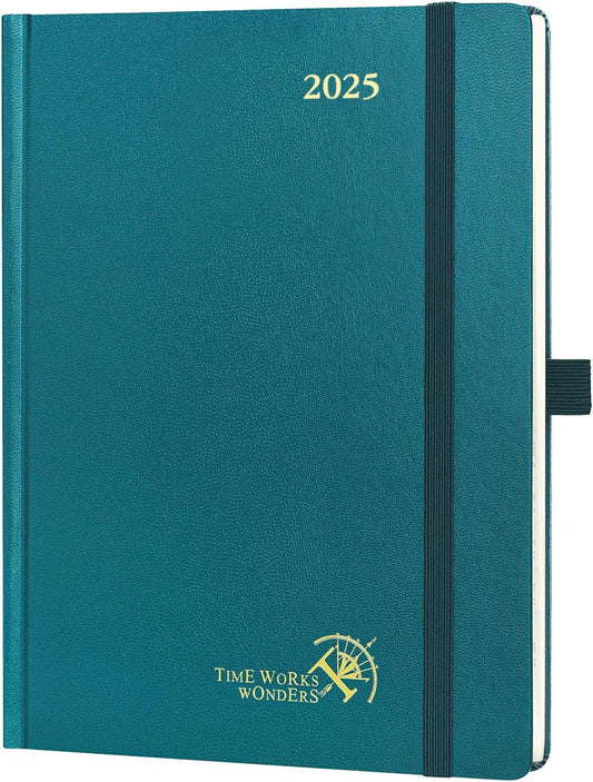 POPRUN 2025 Planner (Medium Size 8.5''x 6.5'' Hardcover) - Daily Weekly and Monthly Calendar Agenda 2025 Appointment Book with Hourly Time Slots, Monthly Tabs, 100 GSM - Pacific Green