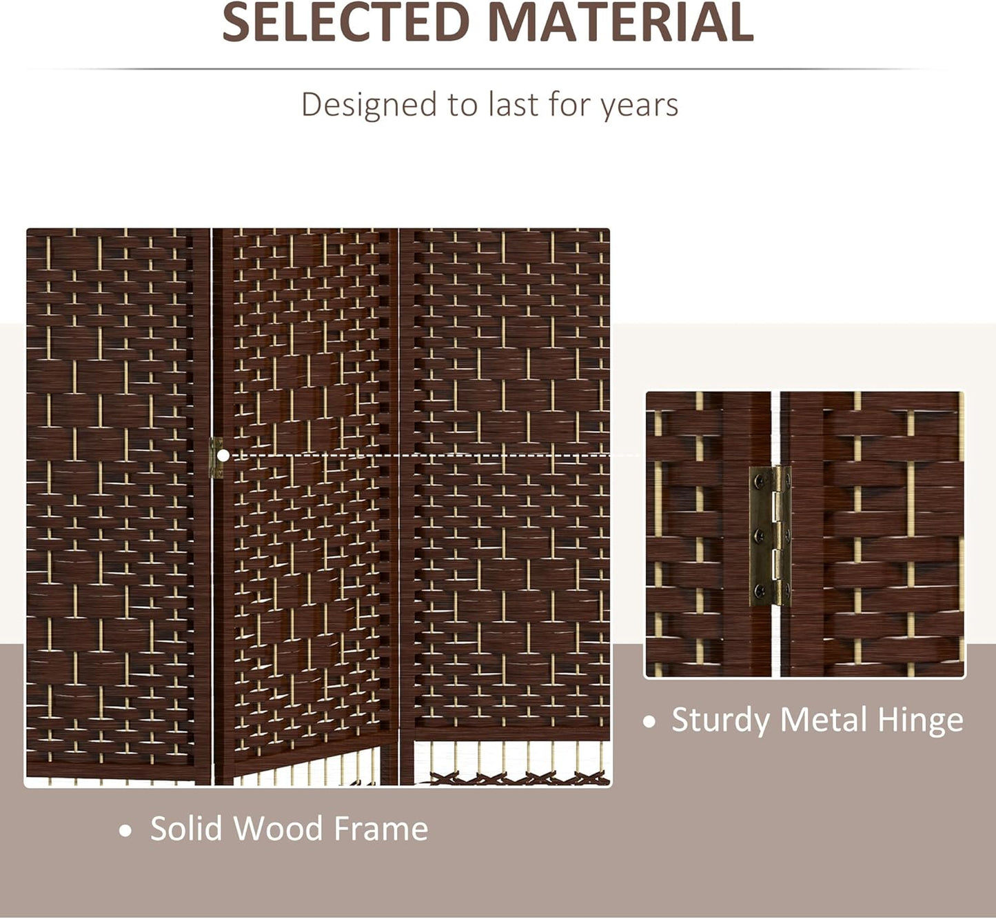 HOMCOM 4 Panel Room Divider, Folding Privacy Screen, 5.6' Room Separator, Wave Fiber Freestanding Partition Wall Divider, Brown