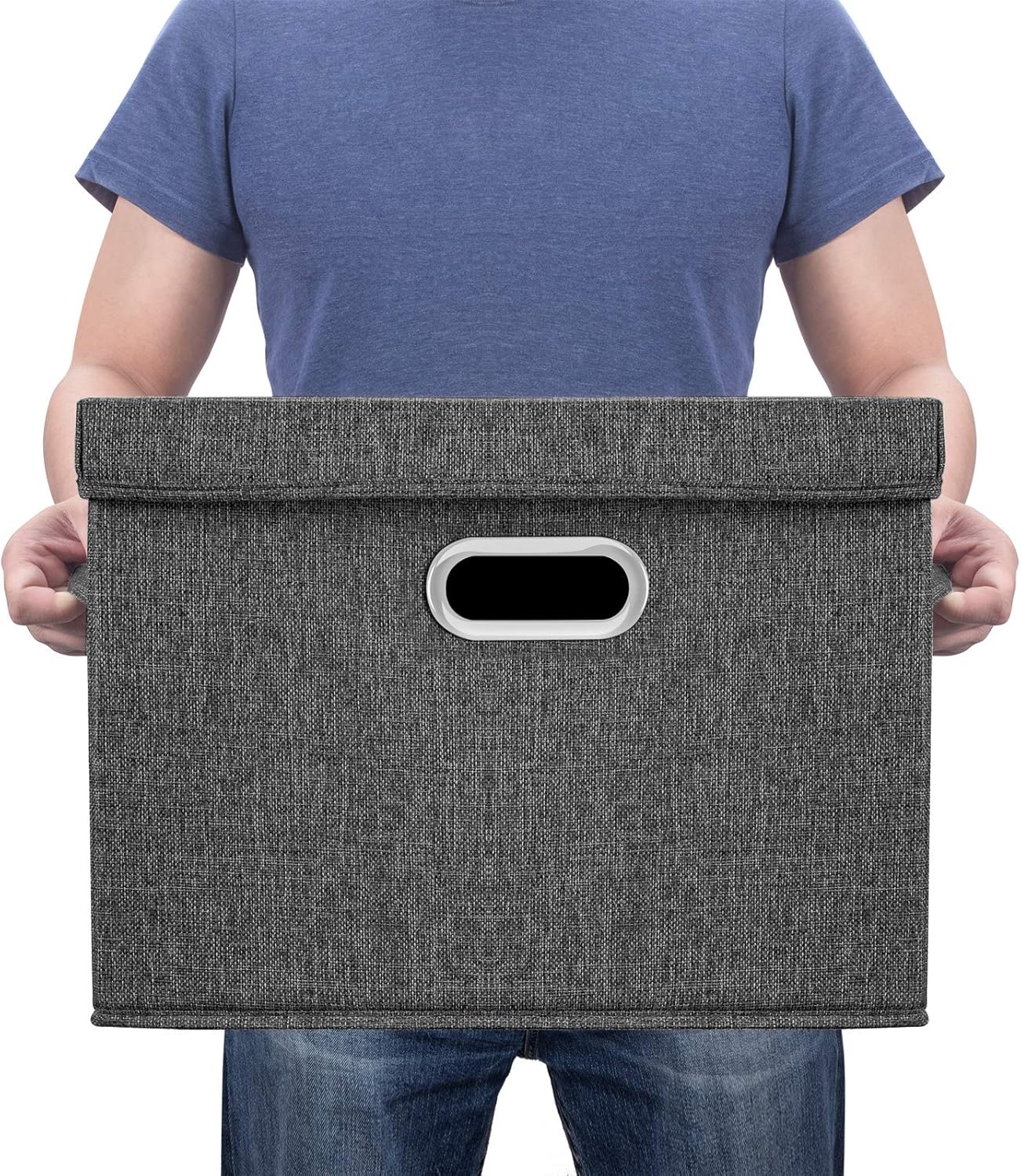 TYEERS Large Storage Bins with Lids, Collapsible, Washable, Fabric Storage Boxes for Organizing, 17.3x11.8x11.4 inches, 5 Pack, Black