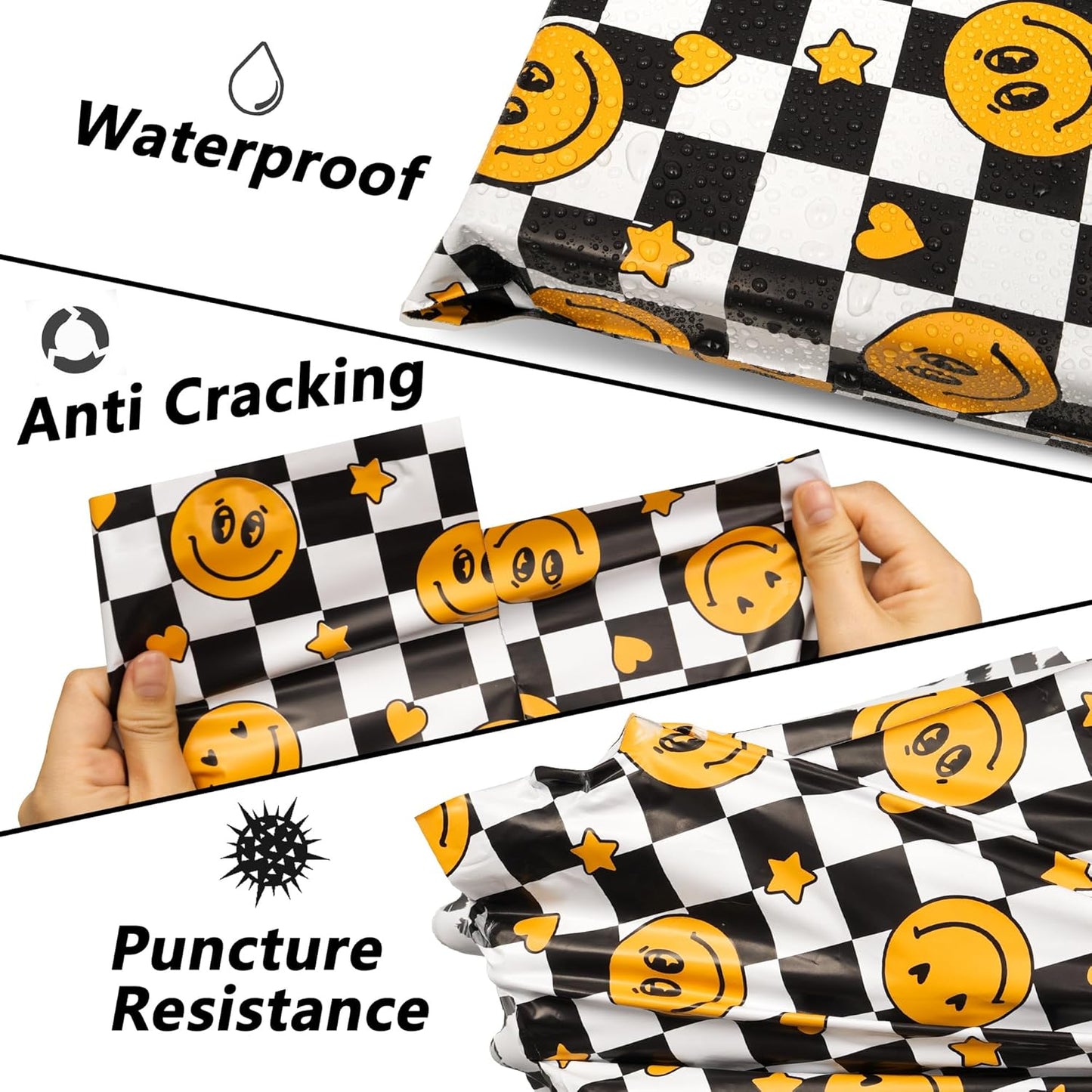 Poly Mailers 10x13 Inch 100 Pcs - Smiles Checkerboard Printed Shipping Bags, 2.4mil Thickness, Waterproof and Tear Resistant Mailing Envelopes, Self-Sealing Packaging Bags for Small Business