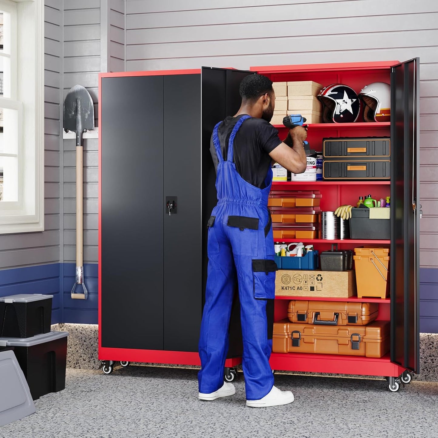 Yizosh Metal Garage Storage Cabinet with Locking Doors and Adjustable Shelves,- 75" Rolling Steel Tool Cabinet for Home Office,Garage,Warehouse