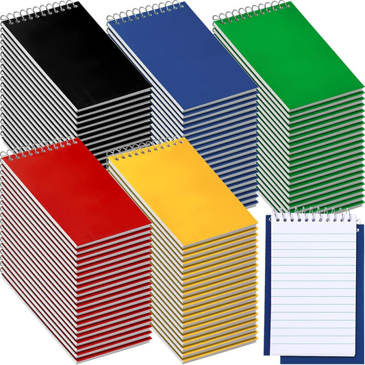 100 Pieces Spiral Memo Pads Bulk 3 x 5 Inch Small Note Pads Top Bound Lined College Ruled Paper Mini Notepad Pocket Spiral Notebooks for School Office Home Supplies, 75 Sheets (Bright Colors)