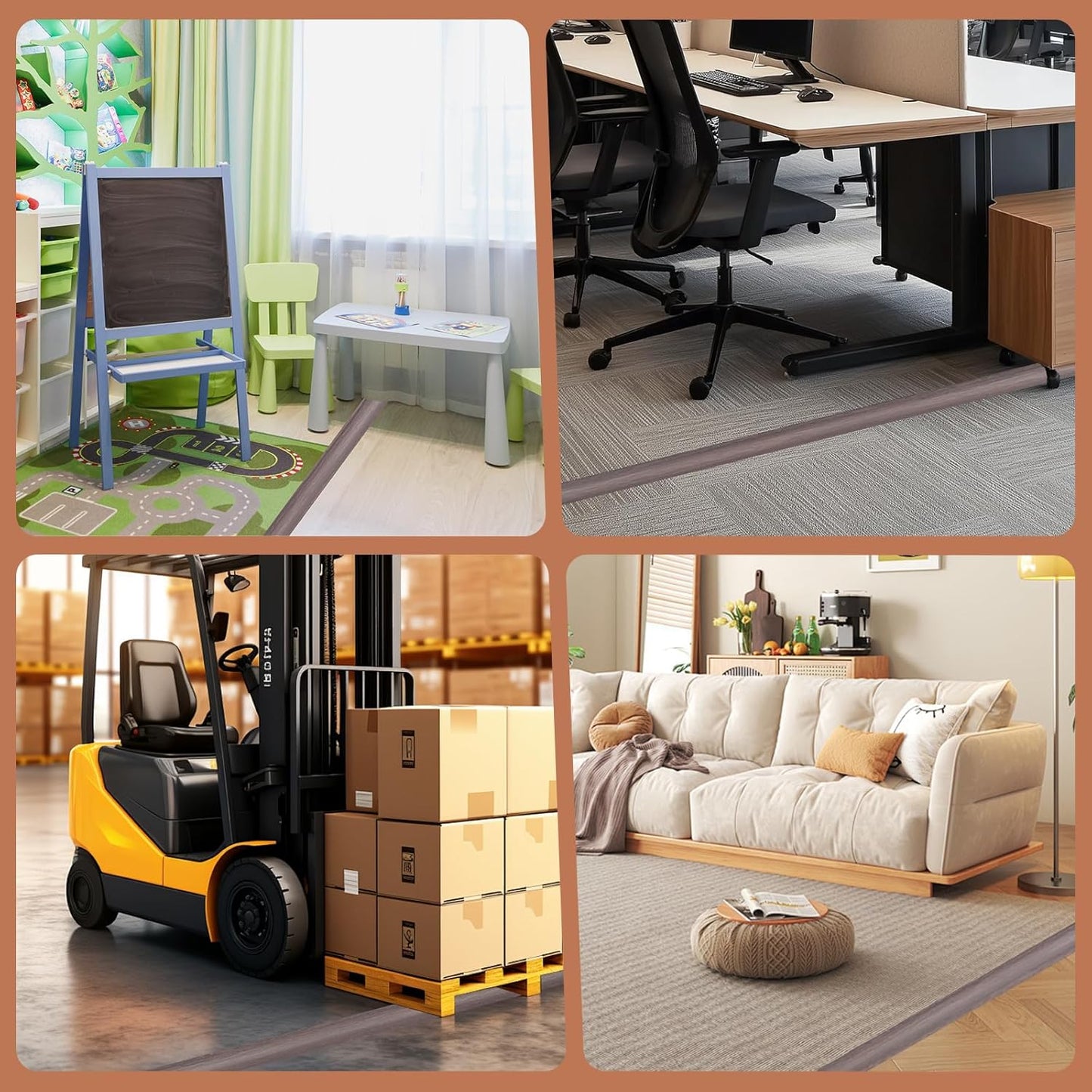 Floor Cord Cover for Wires on Floor Self Adhesive Cord Hider Floor Cable Management Wire Covers for Cords Protector Prevent Cable Trips Cord Cavity W 0.32" x H 0.32", Grayish Brown Wood, 10Ft