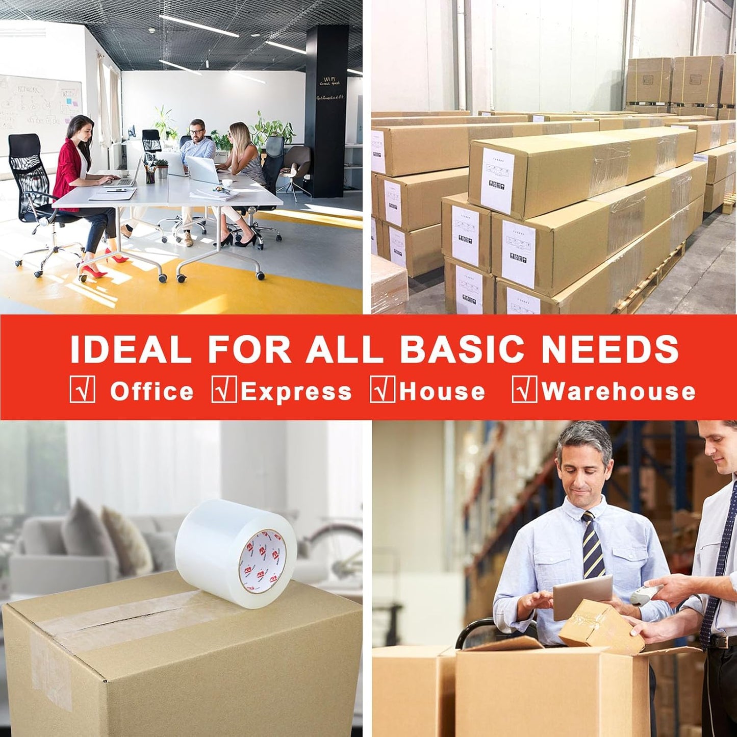 BOMEI PACK 4'' Wide Clear Packing Tape, 4-inch x 110 Yards (330ft), Heavy Duty Industrial Grade Packaging Tape Refills for Box Office Moving, Shipping and Mailing