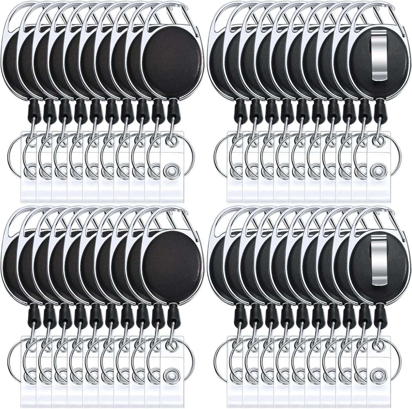 Honoson 30 Pcs Black Heavy Duty Retractable Badge Reels Batch ID Badge Holder Retractable Clip Bulk Key Holder with Ring for Office Worker Employee Doctor Nurse Gifts