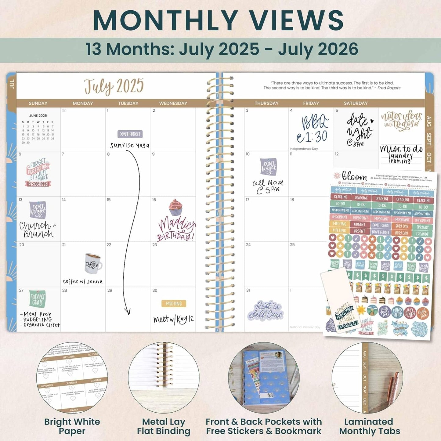 bloom daily planners 8.5" x 11" Academic Planner 2025-2026 (July 2025 - July 2026) - Weekly & Monthly Dated Agenda Organizer with Stickers & Tabs - Cleerely Stated
