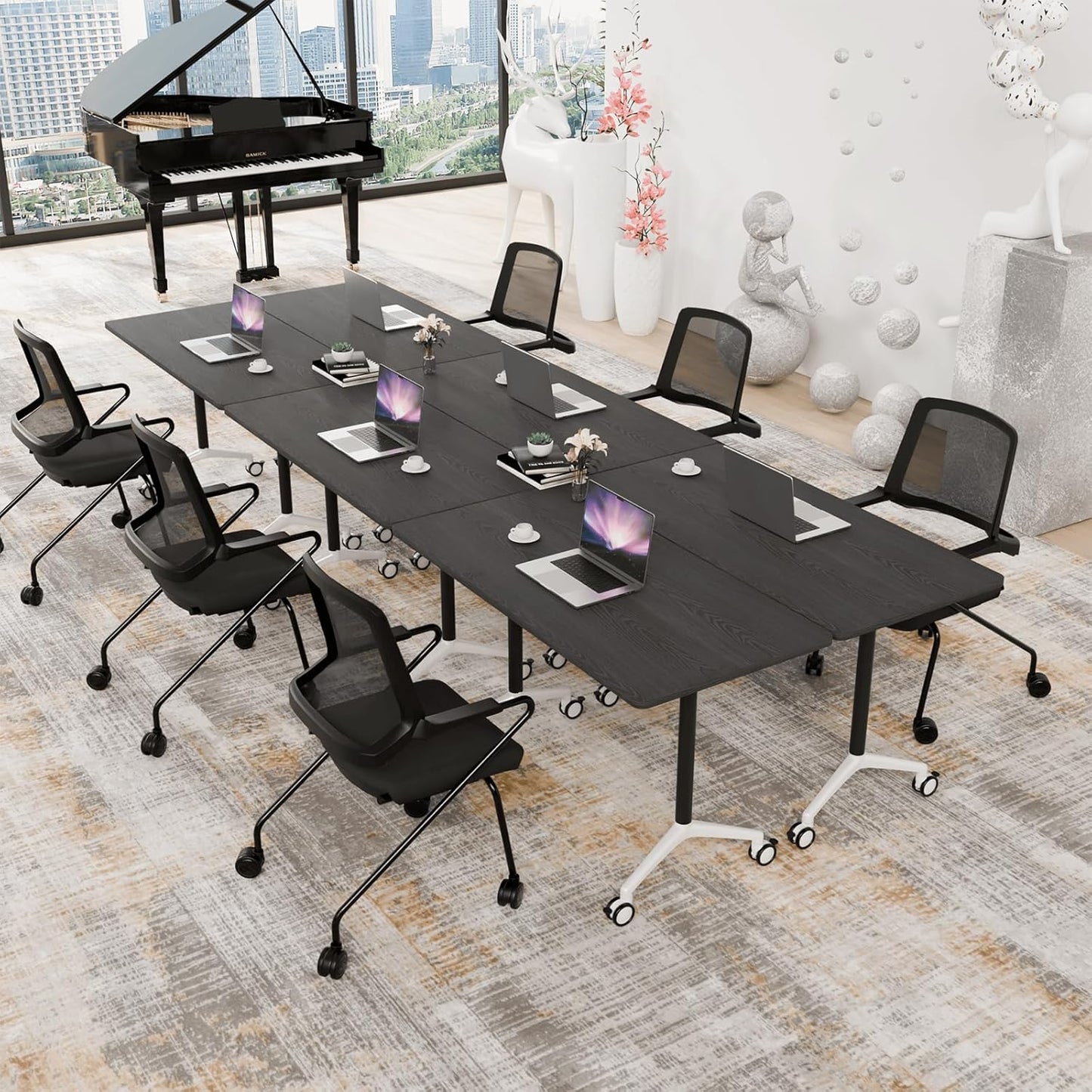 Conference Room Table with Flip-Top Design for Dynamic Meetings, Business Table Computer Desk with Heavy-Duty Frame,Foldable Seminar Meeting Tables for Home Office (2, F, 61IN)