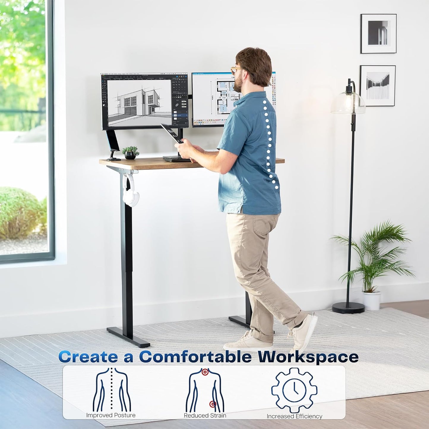 VIVO Electric 43 x 24 in Standing Desk, Memory Height Adjustment, 1B Series, One-Piece Reclaimed Wood Top, Black Frame, DESK-KIT-1B4P