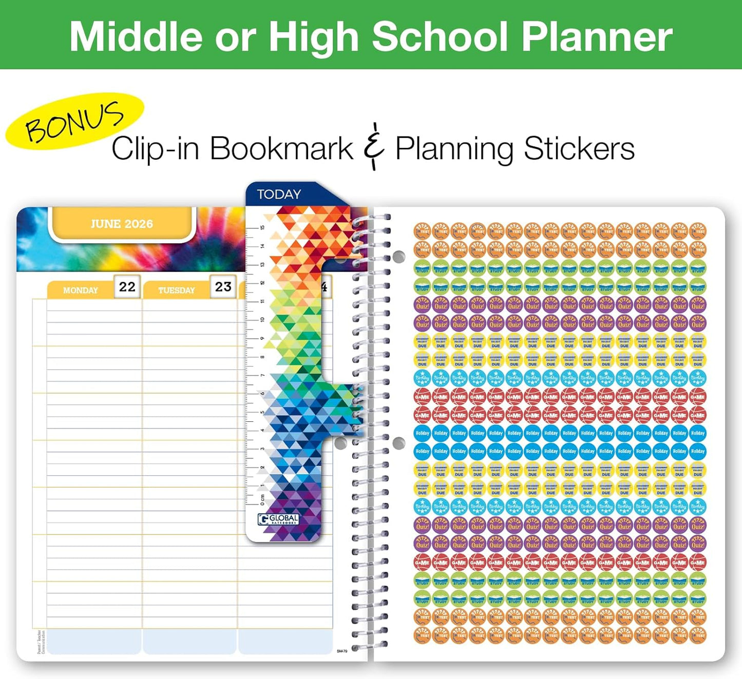 Global Datebooks Dated Middle School or High School Student Planner for Academic Year 2025-2026 Includes Ruler/Bookmark and Planning Stickers (Matrix Style - 7"x9" - Rainbow Silhouette)