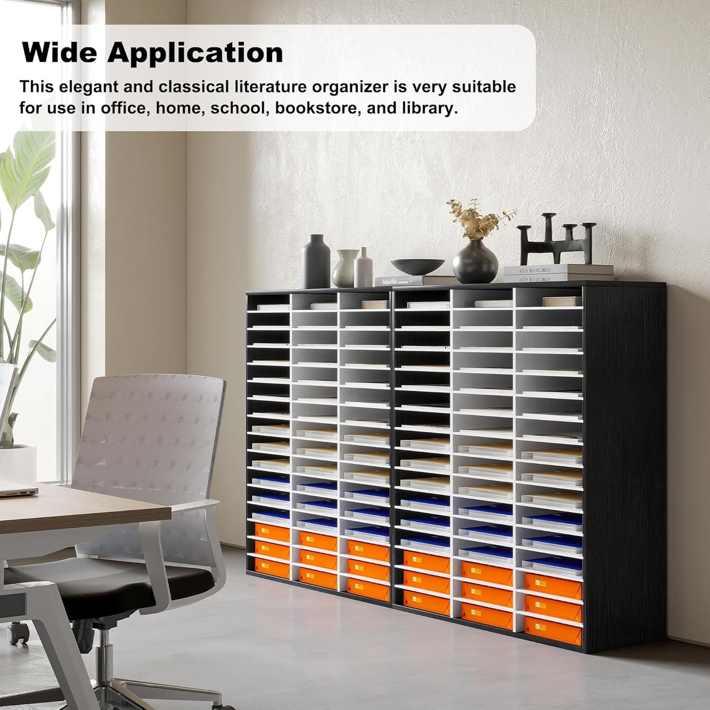 Mail Sorter Wood Literature Organizer, Student Mailbox for Classroom, Desktop Bill Paper sorter for Office Home School, 48 Compartments, White