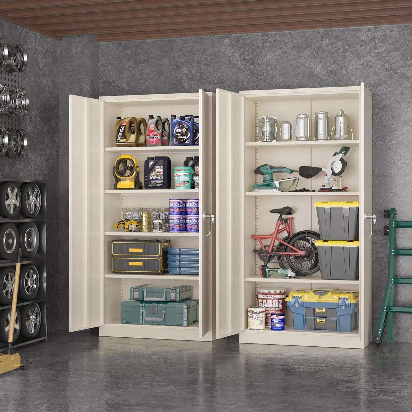 Greenvelly Garage Storage Cabinet,72" Metal Cabinet with 2 Doors and 4 Shelves,Steel File Cabinet for Home Office, Garage, Classroom（Grey 36" X 18"）