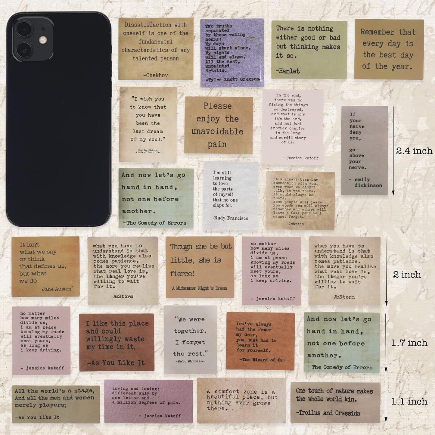 LakoArt 300 Pieces Non-repetitive Retro Typewriter Style Motivational Quote Stickers, Inspirational Vintage Journaling Stickers, Famous Words Scrapbook Sticker for Planner Bullet Junk Journal Laptop