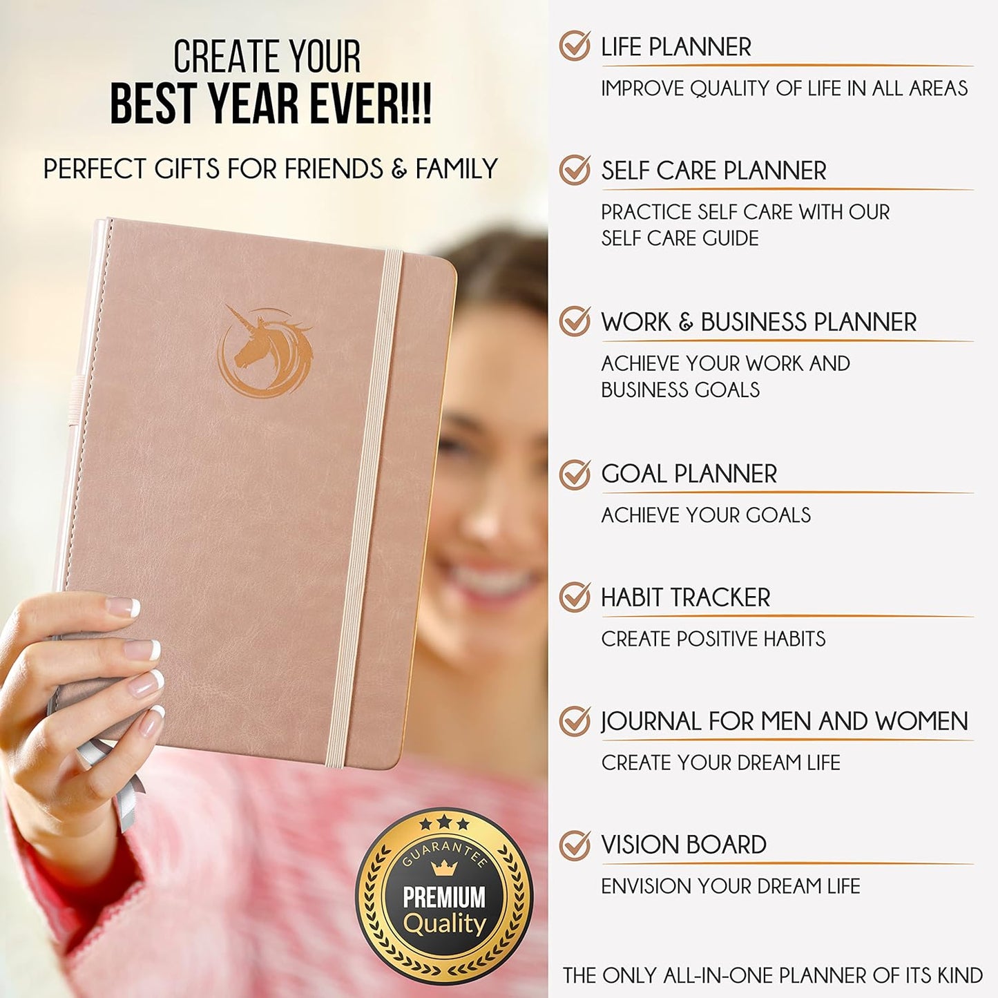 Hourly Planner - Undated Daily, Weekly & Monthly Planner with Budget Section | A 12 Month Journey to Increase Productivity & Happiness | Life Organizer & Gratitude Journal - Vertical Format