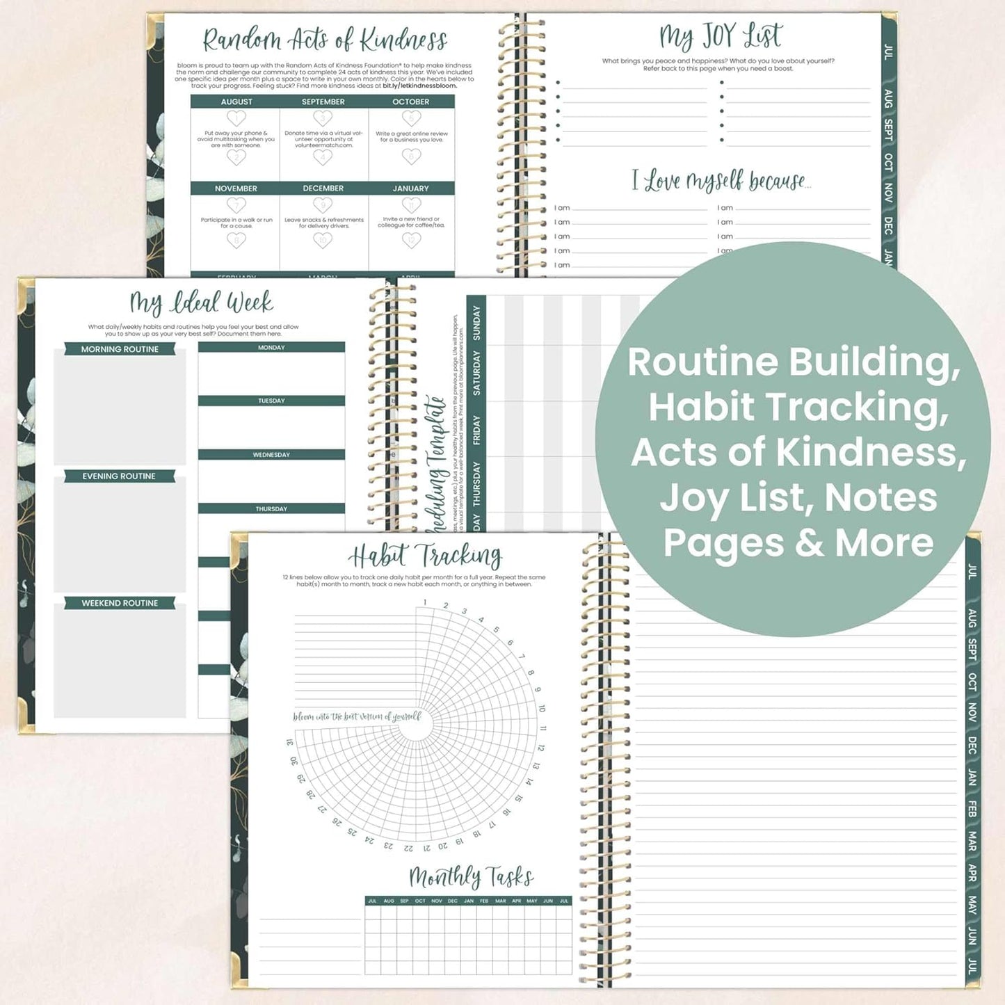 bloom daily planners HARDCOVER 2025-2026 (8.5" x 11") Academic Year Day Planner (July 2025 - July 2026) - Task Goal Organizer - Monthly & Weekly Inspirational Agenda Book - Eucalyptus, Green