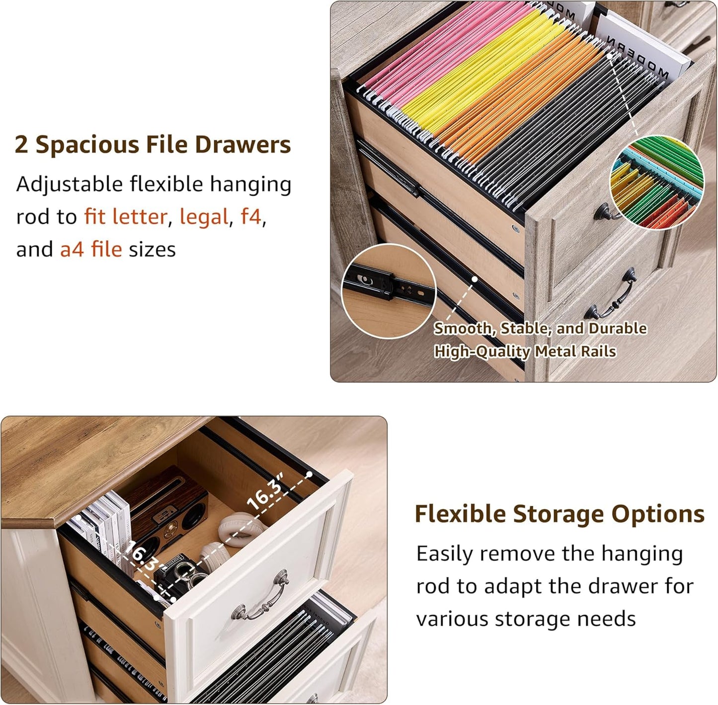 T4TREAM 6-Tier Bookcase with 2 File Drawers, 72" Tall Farmhouse Bookshelf with Storage & Adjustable Shelves, Wooden Floor Standing Display Book Shelf Organizer for Home Office, Antique White