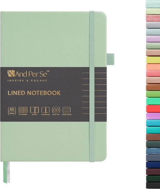 &And Per Se Lined Journal Notebook, 160 Pages, A5 5.7 x 8 inches College Ruled Thick Paper Notebook Journals for Writing, Hardcover Notebooks for Women Men Office School (1 Pack, Light Green)