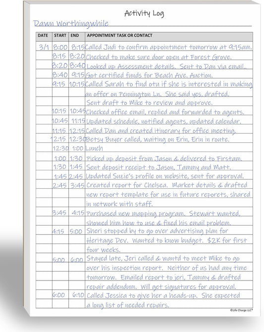 Activity Log Notepad – Daily Tracker Planning Pad for Office Productivity, Task Tracking & Time Management Planner – Work Communication Logbook Timesheet, Get Organized – 8.5 x 11 Legal Pad, 60 Page