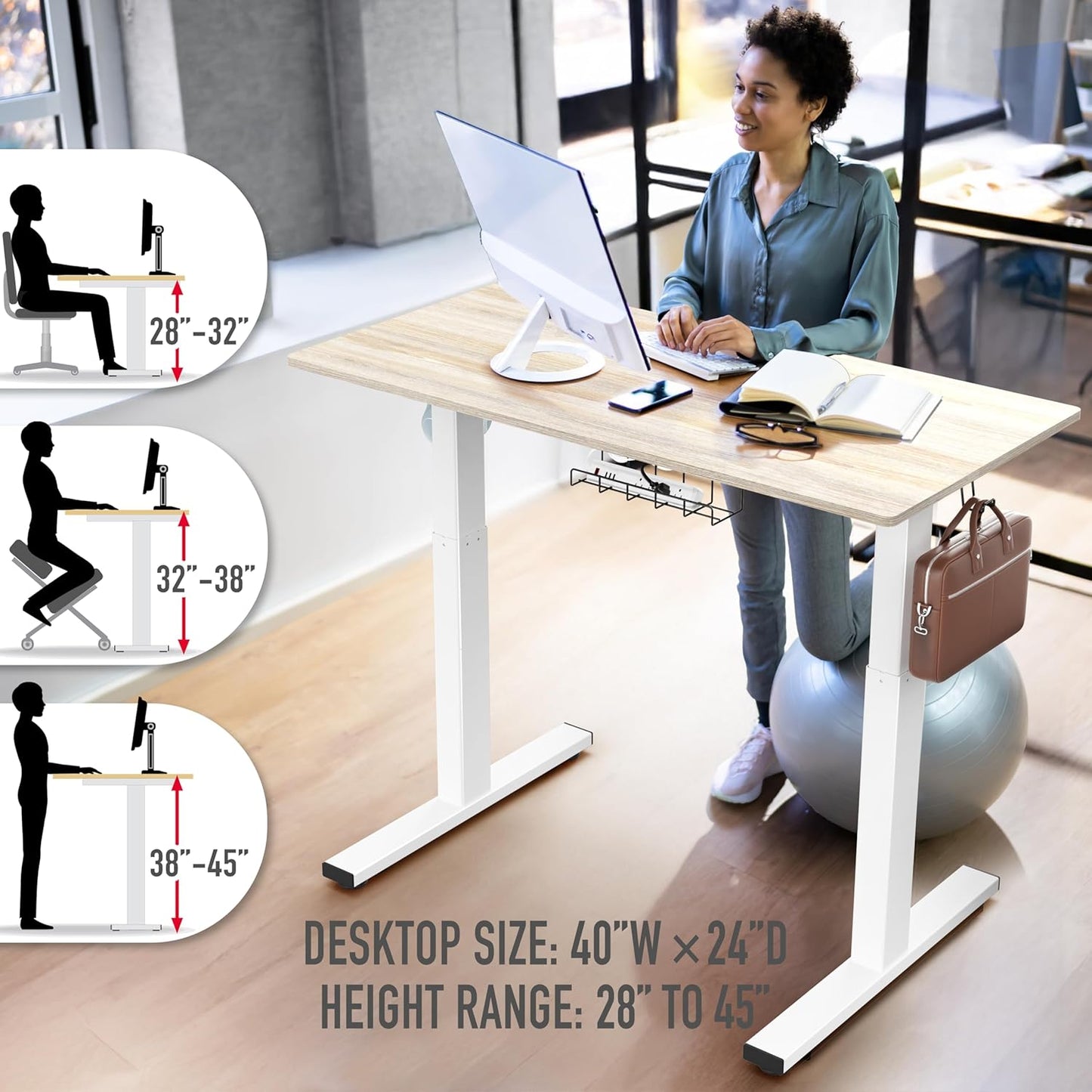 SHW 40-Inch Electric Height Adjustable Standing Desk with Drawer, Memory Preset and Cable Management Tray, Maple